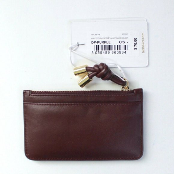 Ted Baker MOVA Knotted Leather Detail Zip Card Holder - Deep Purple - Picture 2 of 3